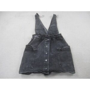 GB Denim Overall‎ Dress Womens Medium Black Acid Wash Suspender Skirt Mini Snap